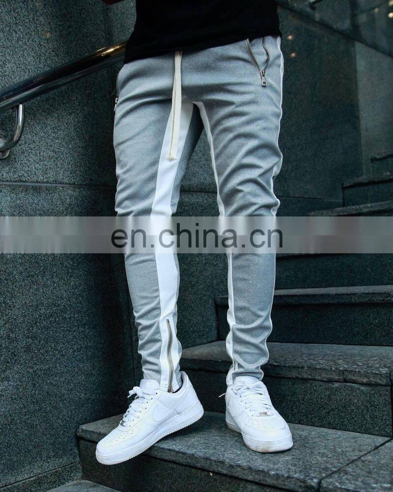 Summer drawstring trousers zipper double pocket long men's sports casual pants