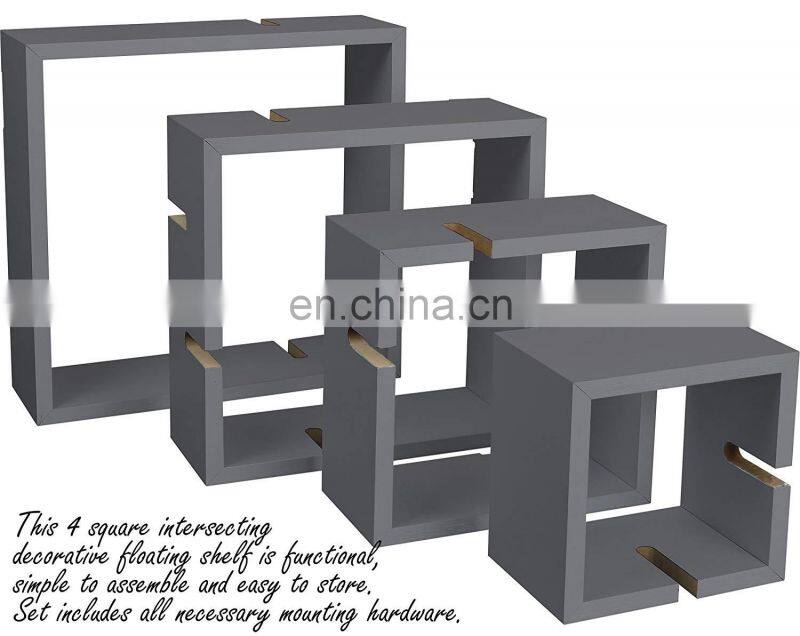 Decorative 4 Cube Intersecting Wall Mounted Floating Shelf White Finish Corner Wall Mount Shelf