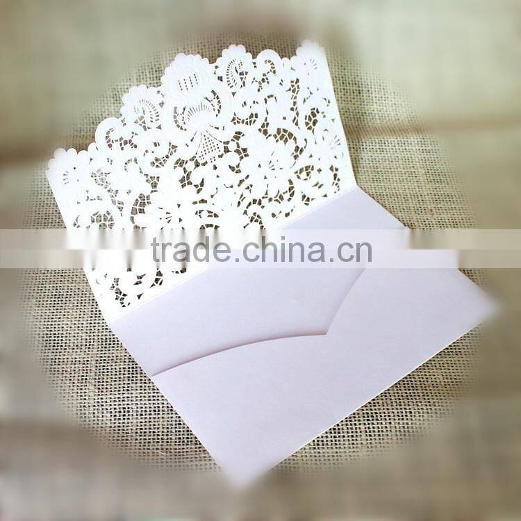 White Ideal Wholesale Laser Cut Pocket Wedding Invitations