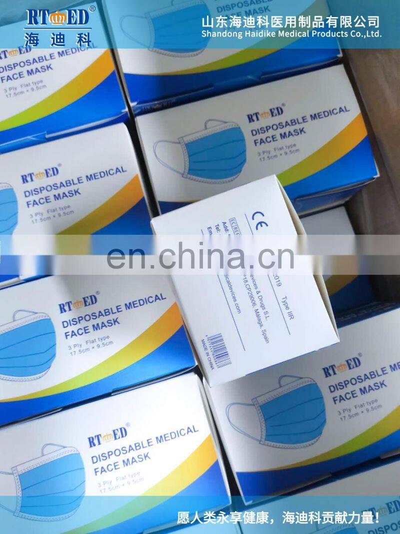 Disposable medical surgical face mask TYPE IIR 3ply earloop non-woven CE exporting white list EN14683:2019
