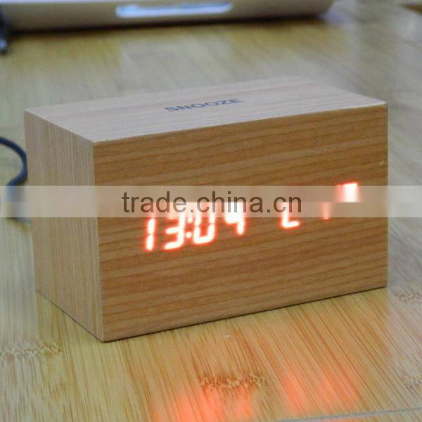 LED Wooden Table Clock with Touch Function for Snooze