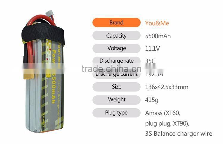 High Performance Rechargeable RC Battery Lipo Battery 5500mAh 7.4v 50C