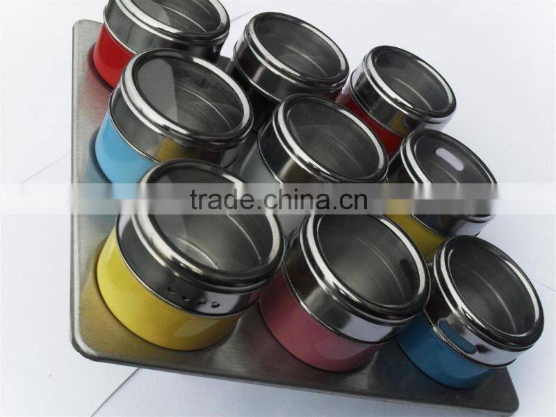 9 Pieces stainless steel magnetic spice jar set