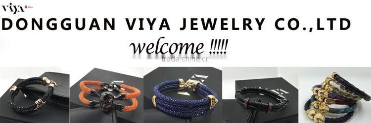 2016 Fashion Skull Men Bracelet, Genuine Stingray Leather Cord Bracelet, Stainless Steel Clasp Bracelet with High Quality End