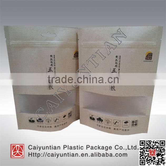 stand up zipper with window kraft paper bag, kraft paper bag with window