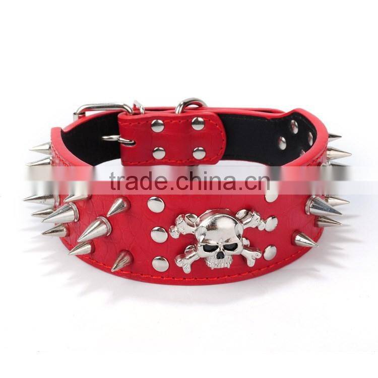 Wholesale dog chain nails skulls multi color pu leather dog collar