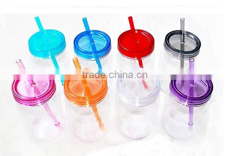 Promotion Plastic Mugs, creative straw cup with handle and lid