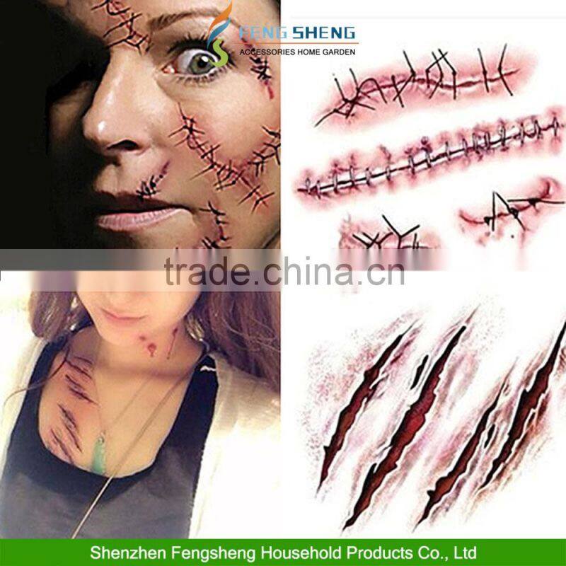 HALLOWEEN ZOMBIE SCARS TATTOOS WITH FAKE SCAB BLOOD SPECIAL FX COSTUME MAKE-UP