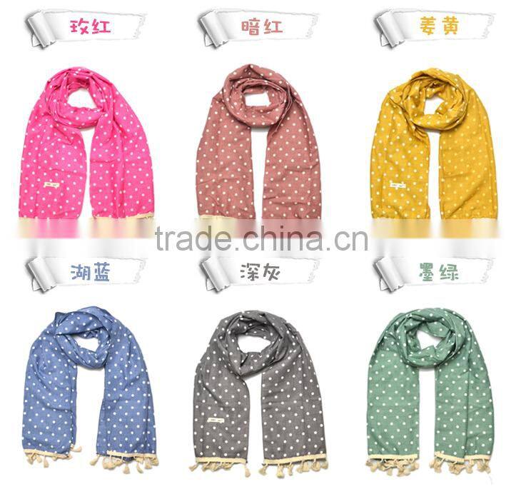 Wholesale Latest Polka Dot Printed Cotton Linen Children Girls Scarf With Tassels