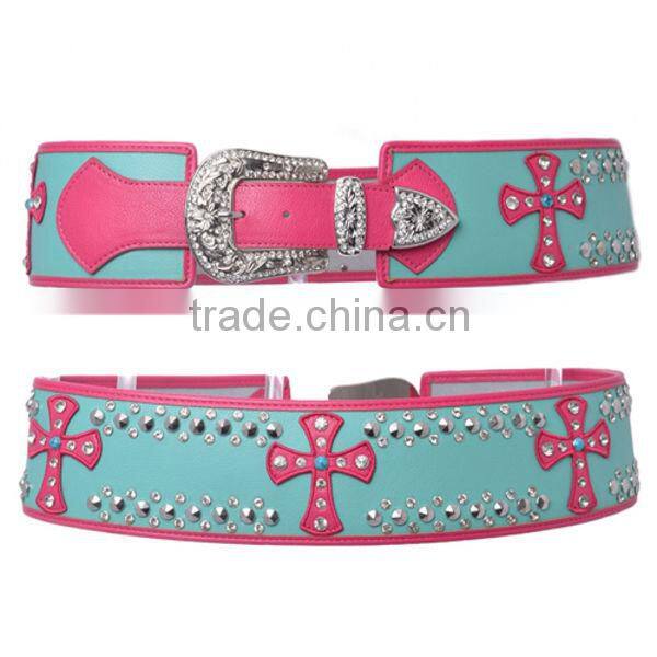 Wholesale Women's Rhinestone Studs Faux Hair Fleur De Lis Belts