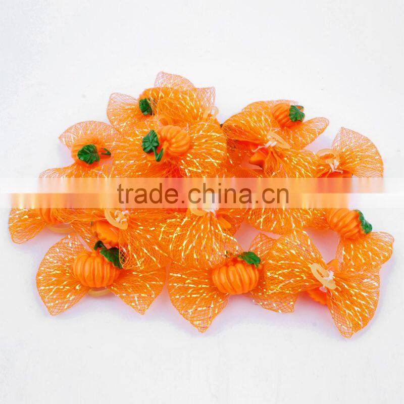 Wholesale Halloween Pumpkin Dog Pet Hair Bow With Rubber Bands