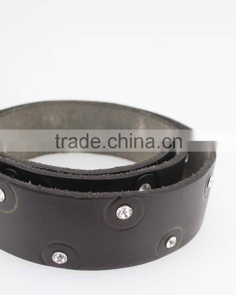 New designer genuine raw leather belt with shiny Rhinestone for jeans