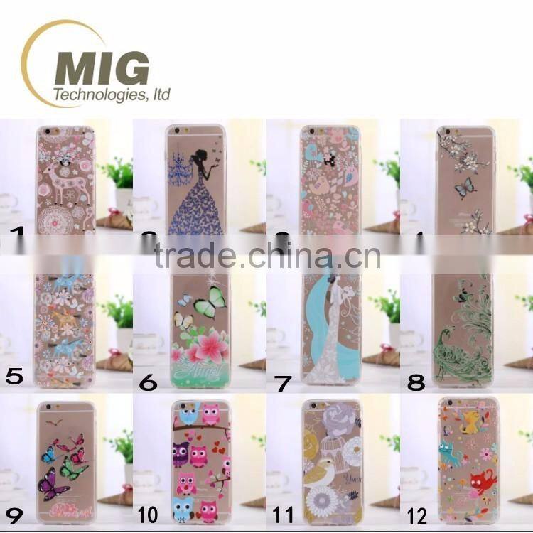 Colorful drawing hollow flower deer animal soft tpu mobile phone case for iphone 6 / 6s / plus 4.7 & 5.5 inch 12 colors optional