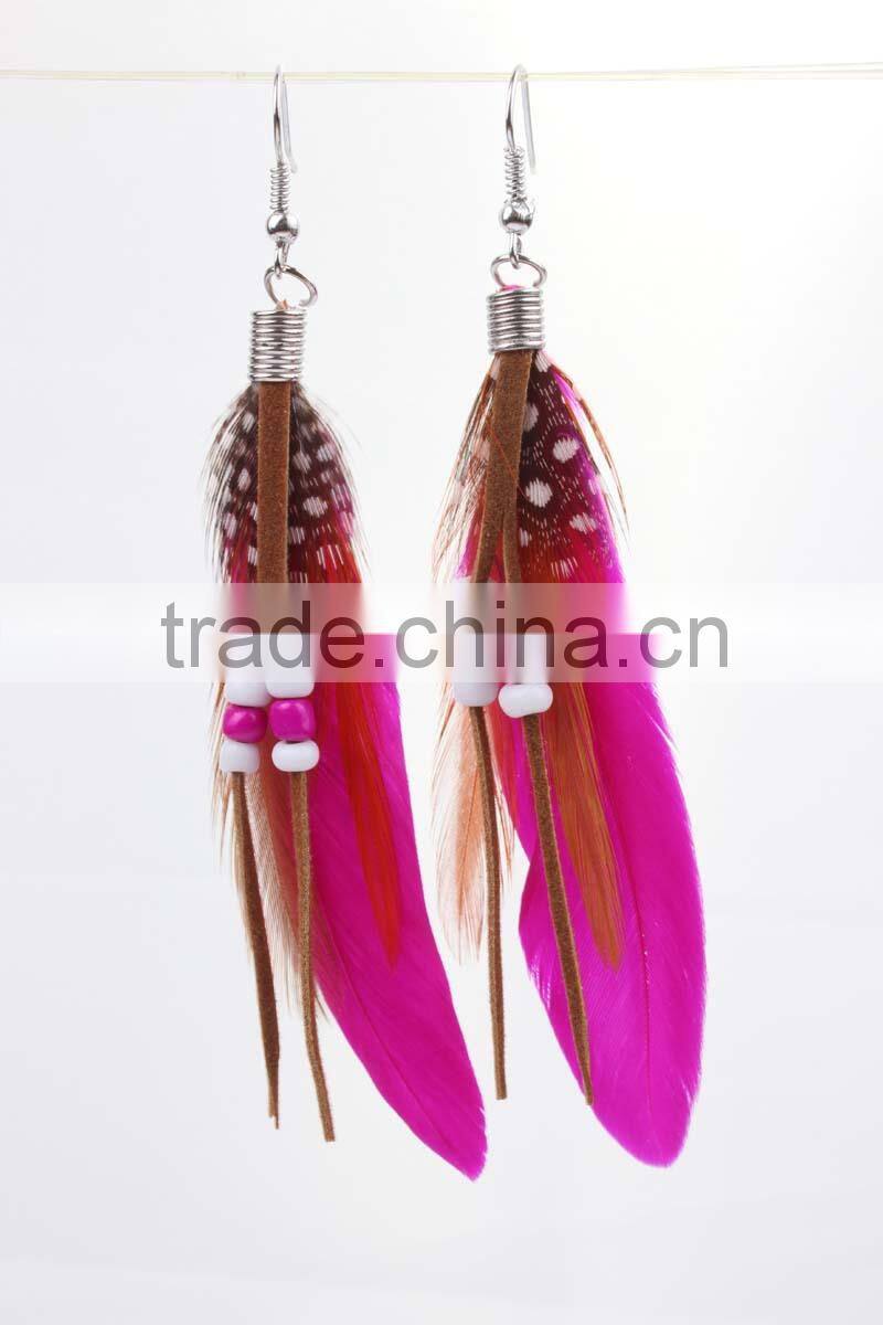 Neon color yellow Long cheap feather earring dangle drop earring for girls wholesale