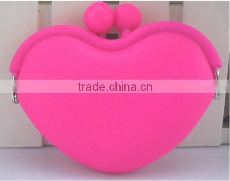 Cute Silicone Custom Print Red Heart Shaped Coin Purses For Ladies