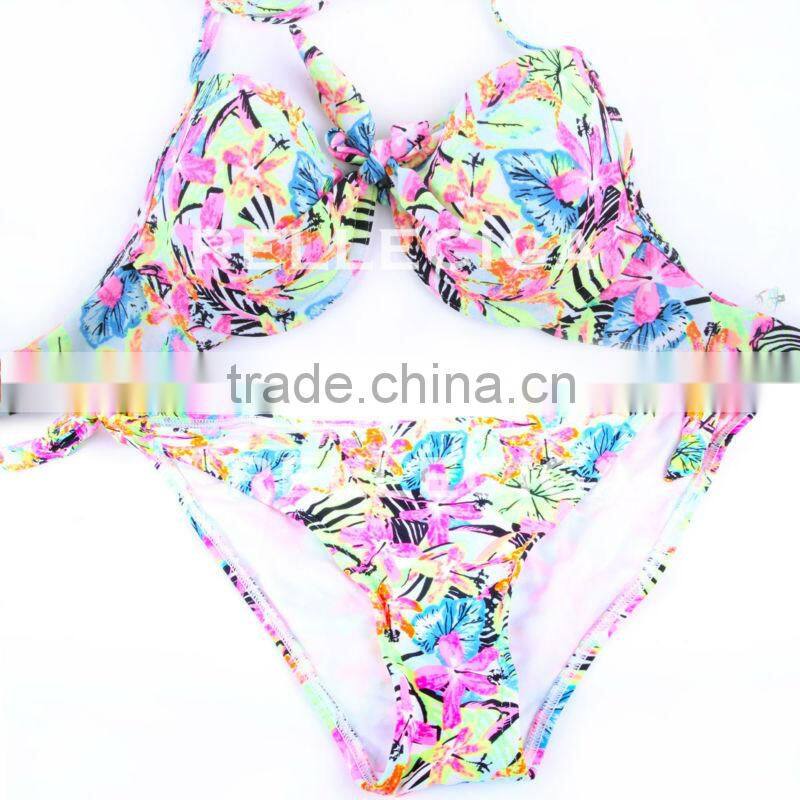 RELLECIGA Sexy Girl Bikini Swimwear - New High Contrast Jungle Pattern Halter Top & Side-tie Bikini Set