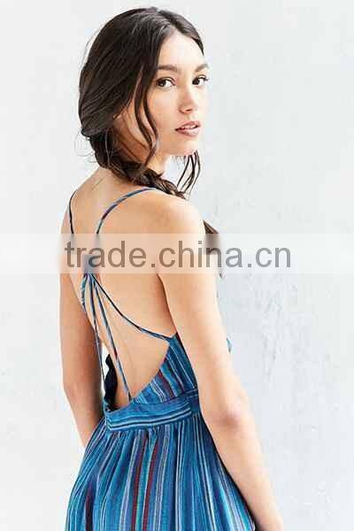 Fashion design American style stripy with spaghetti strap COLORFUL design casual dress