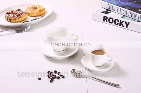 T00217 big handle white porcelain tea cup with saucer