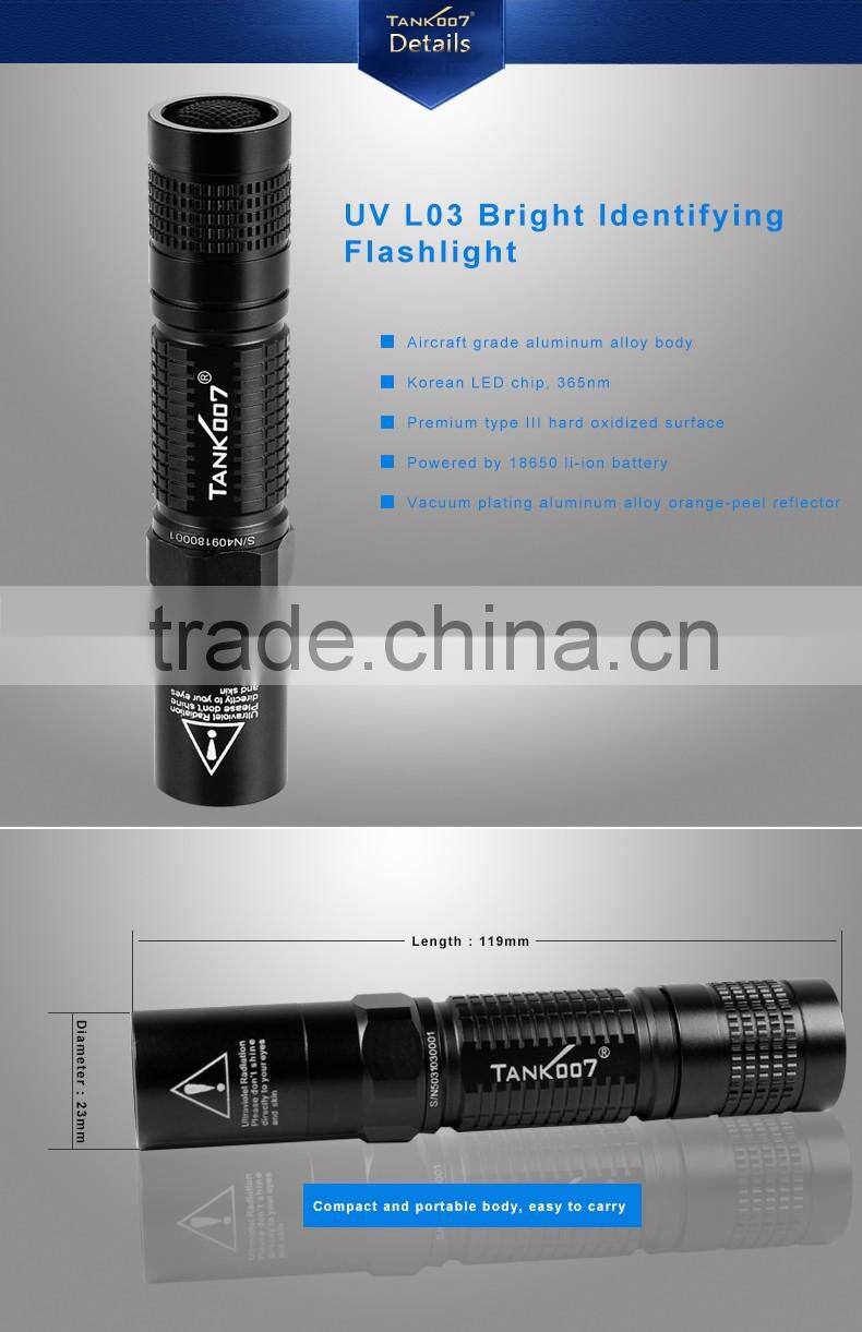 2016 best selling 365nm 5w blacklights led purple light uv flashlight UVL03