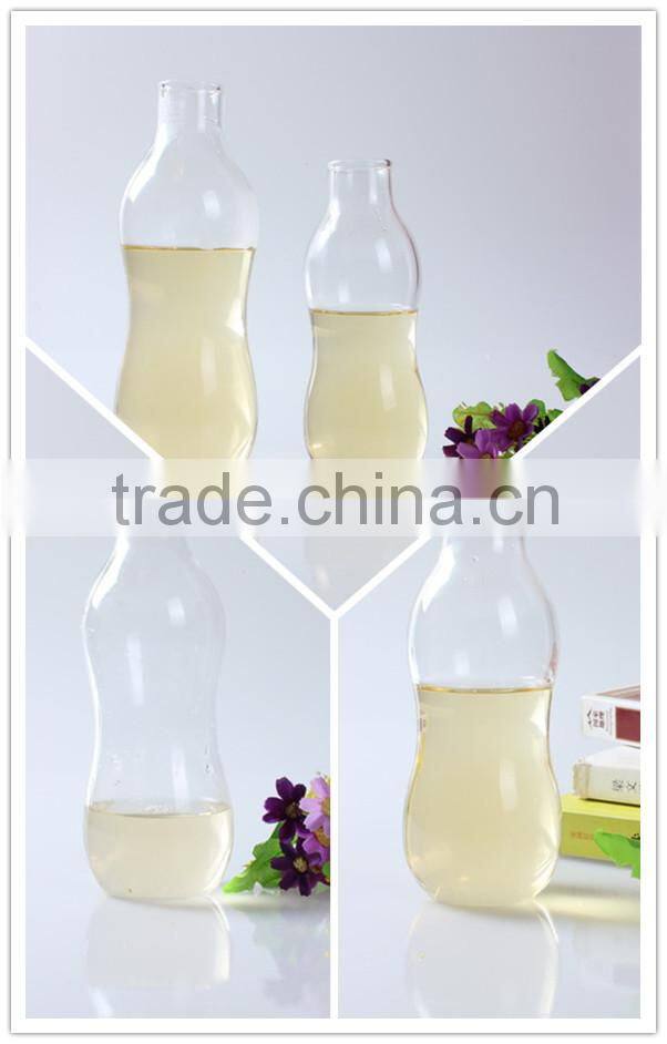 500ml factory price mouth blown antique shape transparent bamboo lid pyrex glass bottle