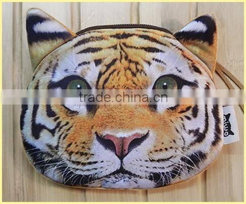 creative lovely cartoon double print Xl 12.5x12cm 3D solid tiger leopard lions kids plush small change coin handbag
