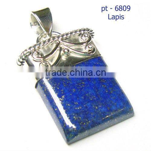 925 Sterling Silver Blue Lapis Lazuli Cabochon Stone Pendant