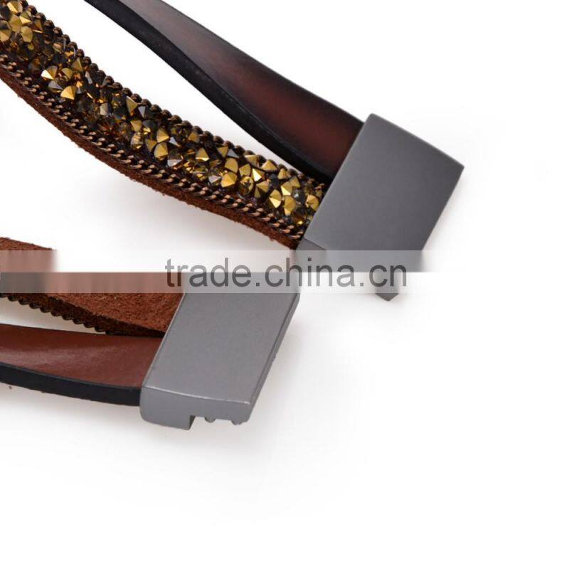 50PC Fashion Double Wrap Leather Bracelet Black Brown Crystal Leather Bangle Magnet Clasp