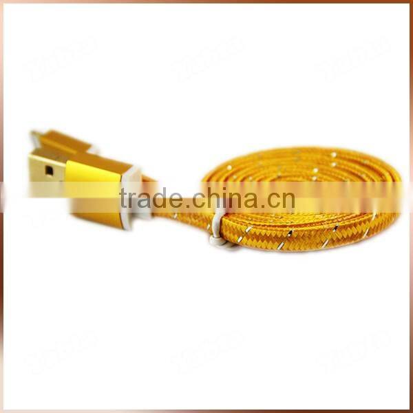 Golden Color Micro Flat Braided Cable For Android SmartPhone Textile Fabric Woven Cable