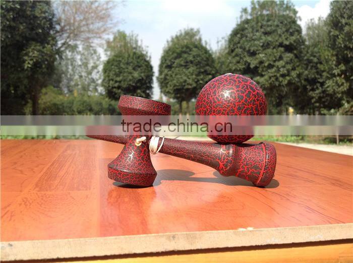 Full painted red with black all crack kendama,super fun kendama toy,hand and eye coordination wooden kendama toy