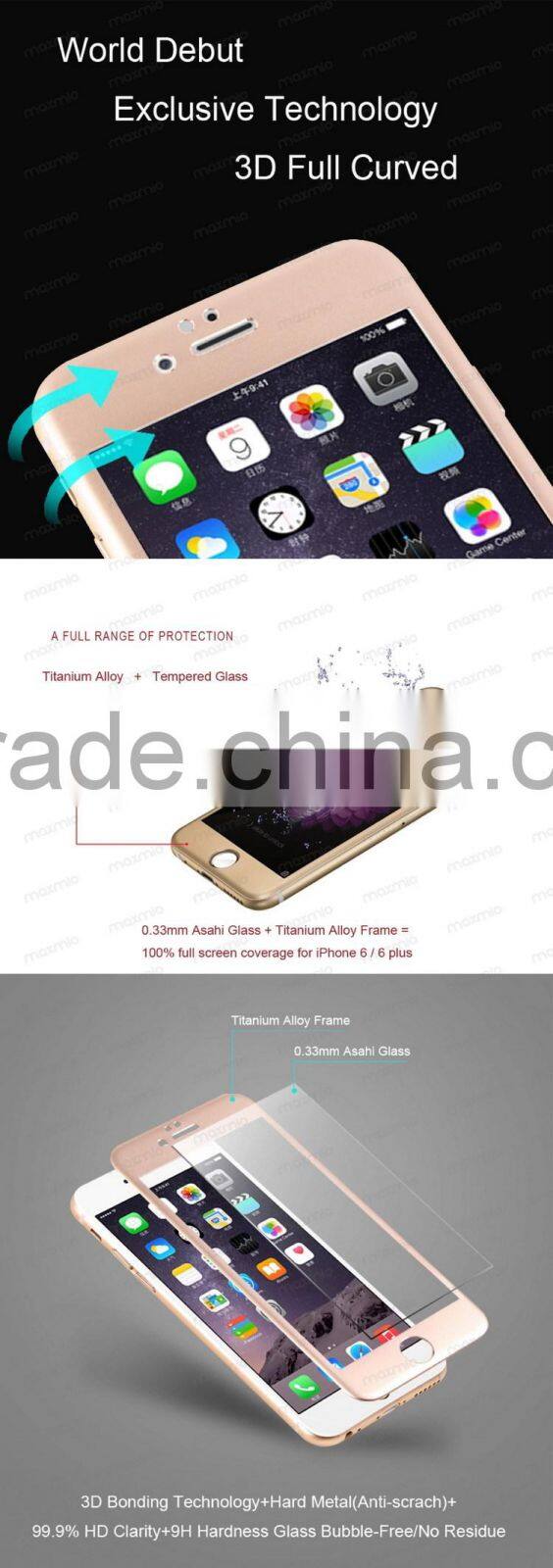 China supplier 9h hardness titanium alloy full covered tempered glass screen protector for iphone 6