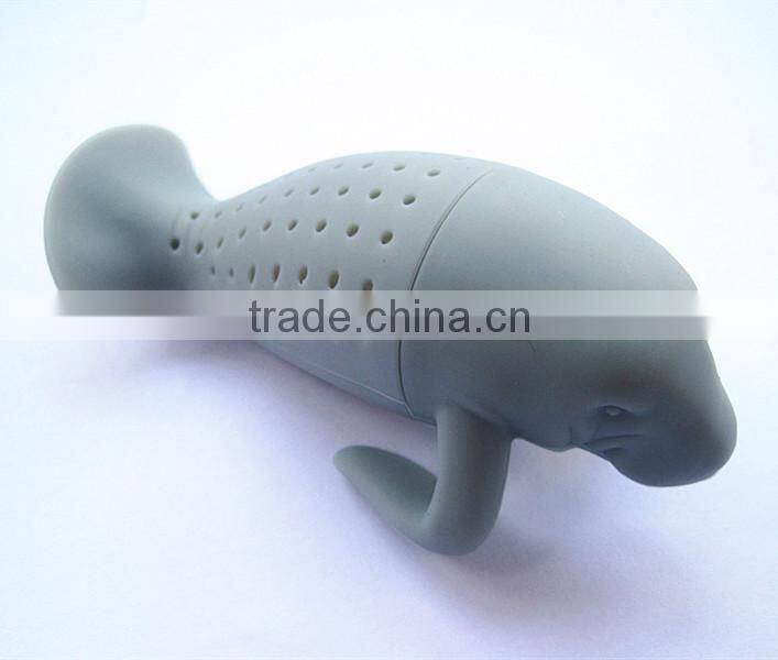 BPA free FDA approved food grade sharky manatee Mr.tea leaf shape unique loose silicone tea infuser wholesale