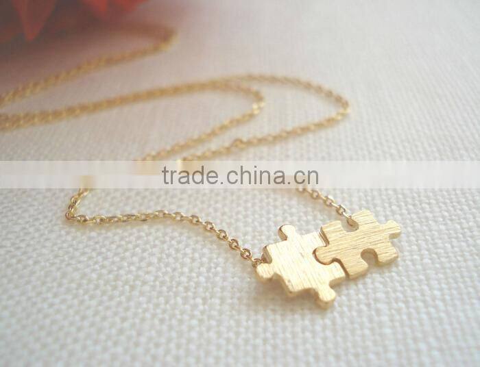 Gold puzzle necklace simple handmade jewelry everyday bridal jewelry bridesmaid gift best friends gift