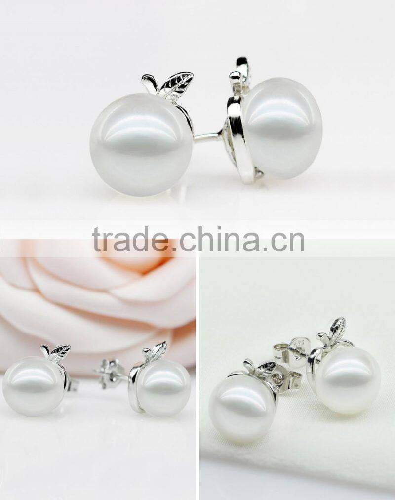AAA freshwater pearl earring 9-10mm fashion white button pearl earring