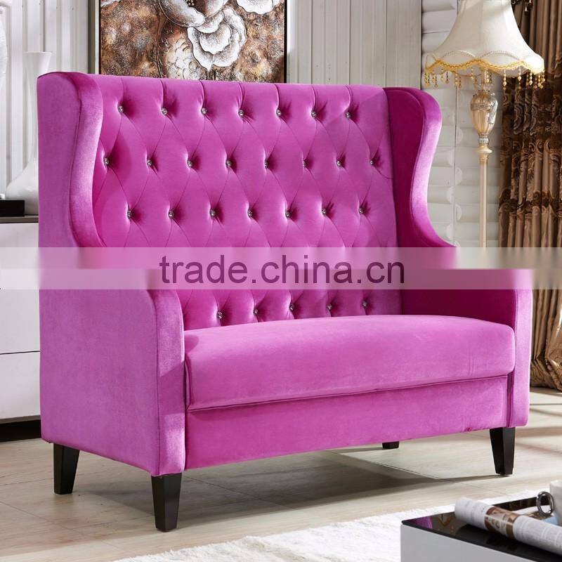 Wing back style velvet booth wooden frame button tufted restaurant banquette seating for sale