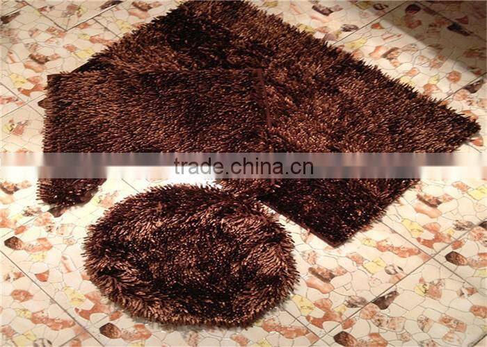 long pile polyester washable shiny chenille 3 piece bathroom mat sets