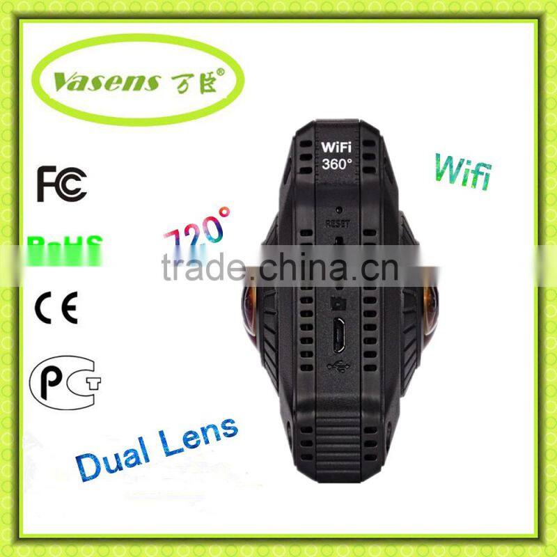 Dual lens fisheyes 360 degree 720 degree panoramic sport camera 1080p Wifi panoramic Camera