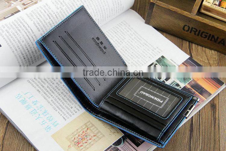 High Quality Brand Blue Edge Best Men's PU Leather Wallet Purse Credit Card Holder Bifold Wallet