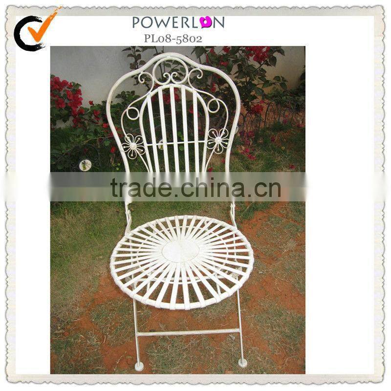Lovely Light Weight Folding Wrought Iron Antirust Metal Antique White Outdoor Decorative Garden Furniture