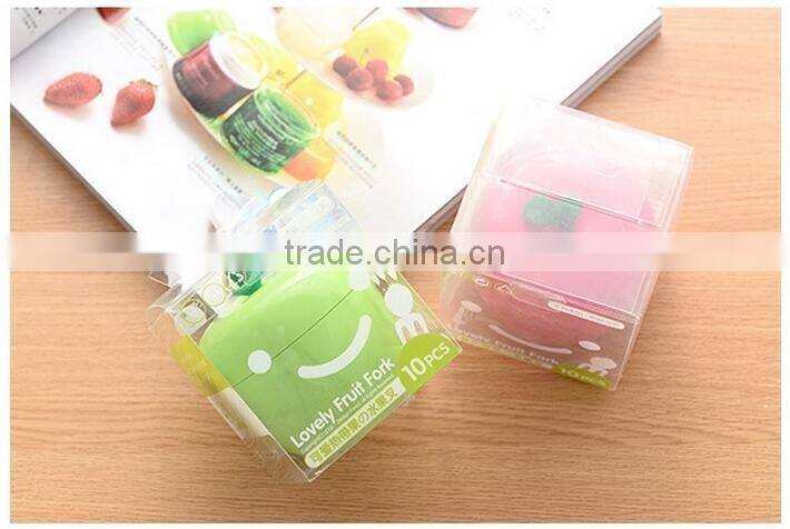 CY046 Apple Shape Plastic Fruit Forks Set with Stand Container Dessert Salad Forks for Kitchen Table Accessories