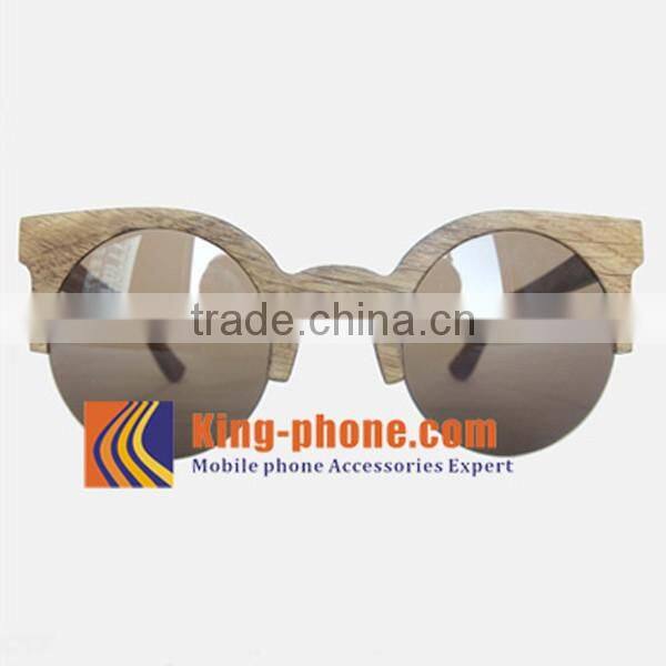 Half rim wood brown lens round sunglasses