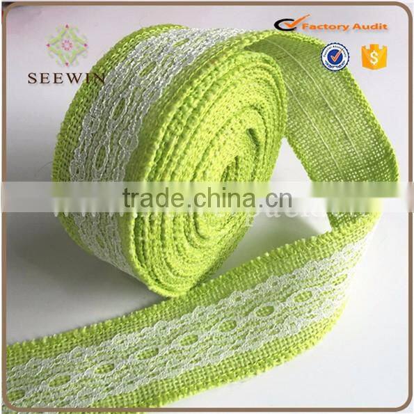 speciality jute ribbon with lace logo for deco