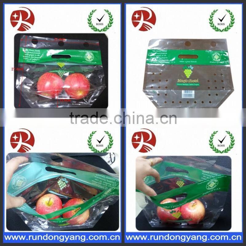 stand up pouch zip lock fruit packing bag with air holes and handle