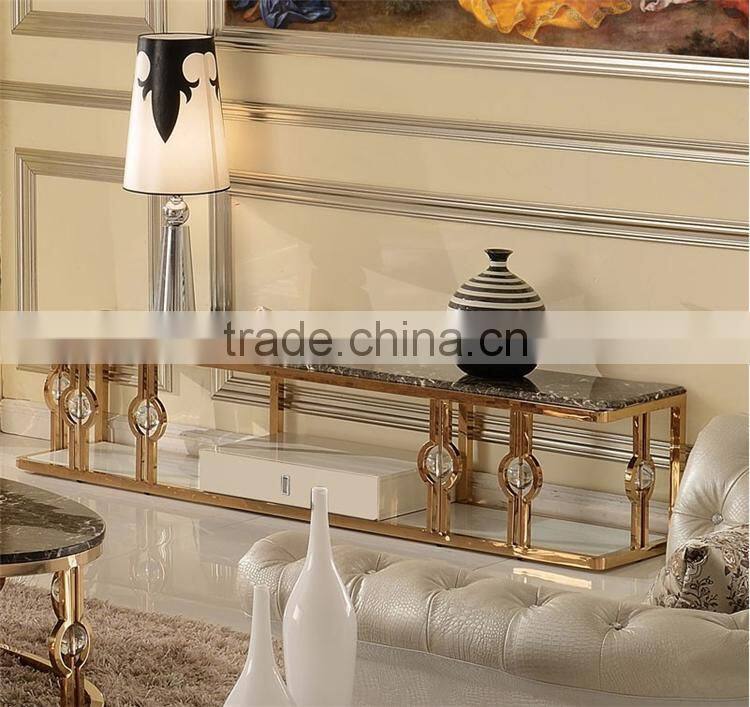 2016 factory gold plating base modern living room tv stand furniture