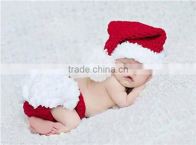Crochet Christmas Costume Hat&Diaper/Pants Set Newborn Baby Photo Props Toddler Santa Photography Props