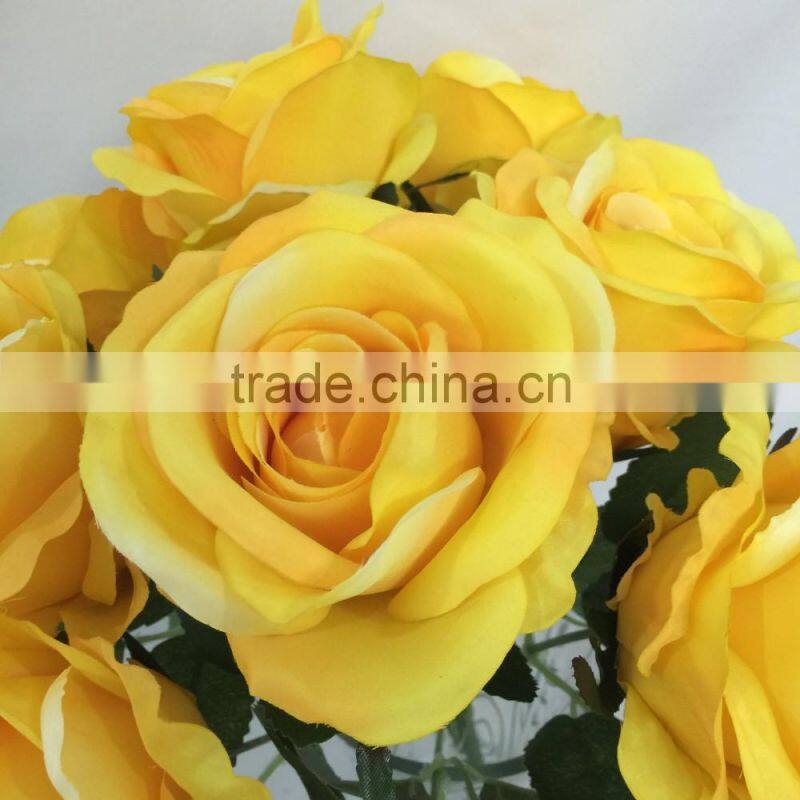9 branches bunch yellow color silk rose floral