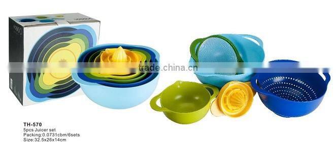plastic 5PCS Multi-colored mixing salad bowl set