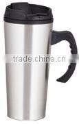 450ml stainless steel inner plastic outer steel vacuum cup/auto mug/Travel mugs/coffee cup with handle and lid