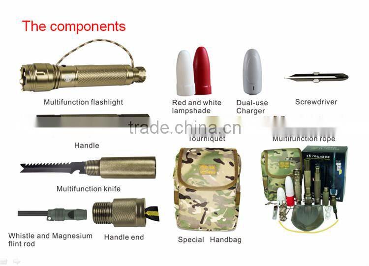 Newest Camping Equipment Survival Shovel Camping Cut Dig Hammer Fire Starter Chain Saw