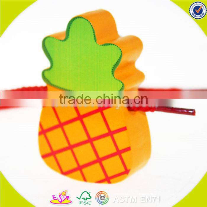 wholesale wooden happy threading toy for Kids, beautiful DIY wooden multitype blocks threading toy for children W11E041