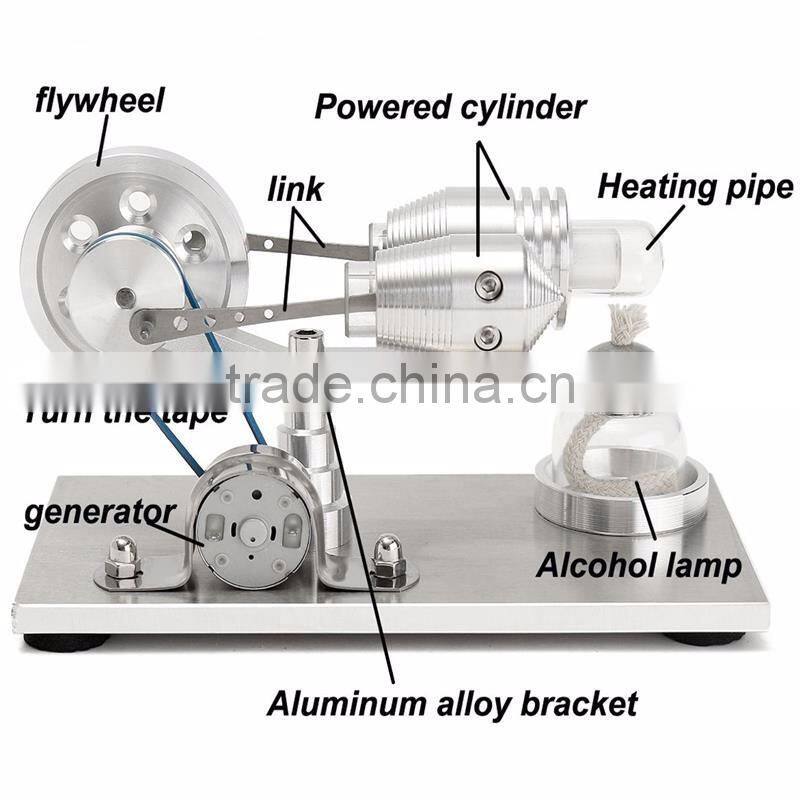 Stainless steel Mini Hot Air Stirling Engine Motor Model Educational Toy Kits